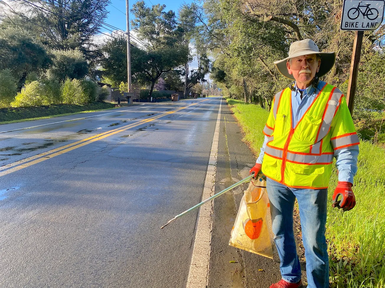 Blight Fighter: For 10 years Michael Haas has patrolled roadways between Napa and Yountville picking up trash